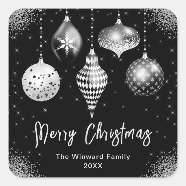 Sticker Carré Elegant Silver and Black Ornament Christmas (Devant)
