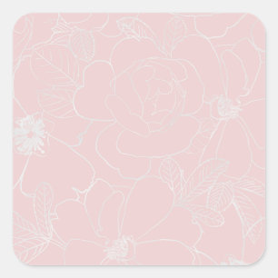 Sticker Carré Elegant Silver Roses Floral Drawing Pink Design