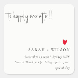Sticker Carré Élégant Simple Minimal Red Heart Script Mariage