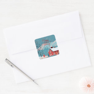 Sticker Carré Élégant Snowfall Festive Noël heureux