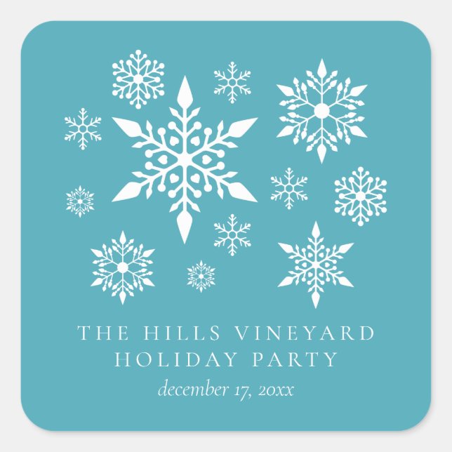 Sticker Carré Élégant Snowflakes sur Turquoise Holiday Party (Devant)