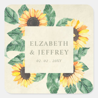 Sticker Carré Elegant Sunflowers Garden Floral Wedding