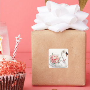 Sticker Carré Elegant Swan with Roses
