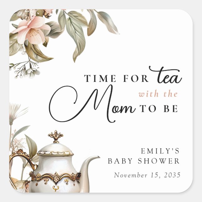 Sticker Carré Elegant Tea Party Baby Shower (Devant)