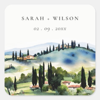 Sticker Carré Elégant Toscane Italie Aquarelle Mariage paysage
