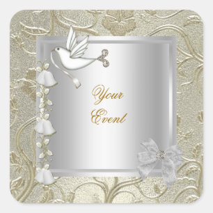 Sticker Carré Élégant Tout Événement Or Argent Blanc Damassé Col