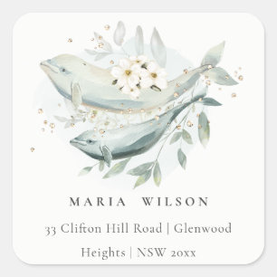 Sticker Carré Elégant Turquoise Gold sous l'eau Floral Fish Adre