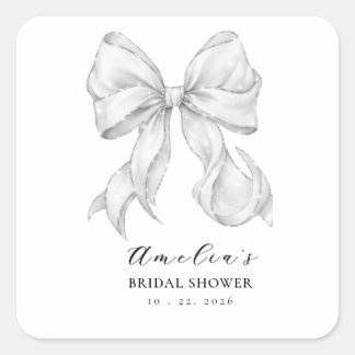 Sticker Carré Elegant, tying the knot bridal shower white bow.