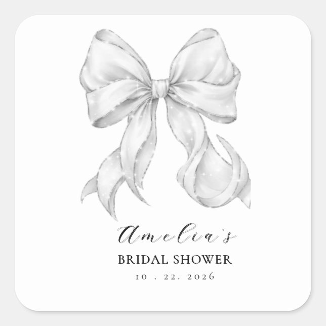 Sticker Carré Elegant, tying the knot bridal shower white bow. (Devant)
