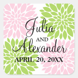 Sticker Carré Élégant vert et rose Blush Floral Burst Mariage