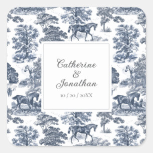 Sticker Carré Elégant Vintage Chic Blue Horse Toile Mariage