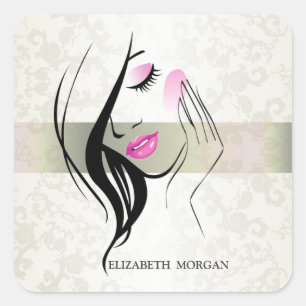 Sticker Carré Élégant Vintage, Chic, Dentelle, Silhouette de Fil
