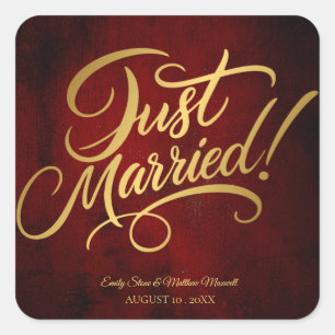 Sticker Carré Élégant Vintage classique JUSTE MARIÉ Mariage