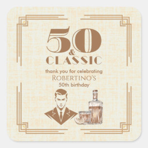 Sticker Carré Élégant Vintage Homme Whisky 50e Anniversaire