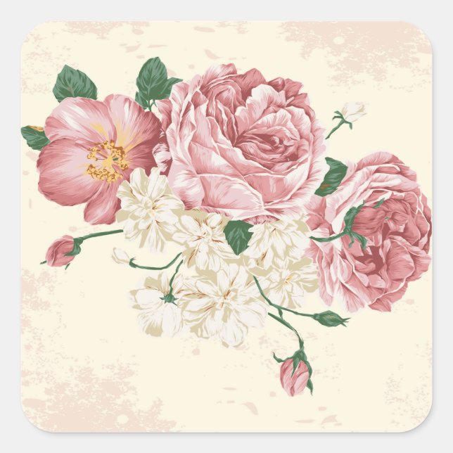 Sticker Carré Elegant Vintage Roses (Devant)