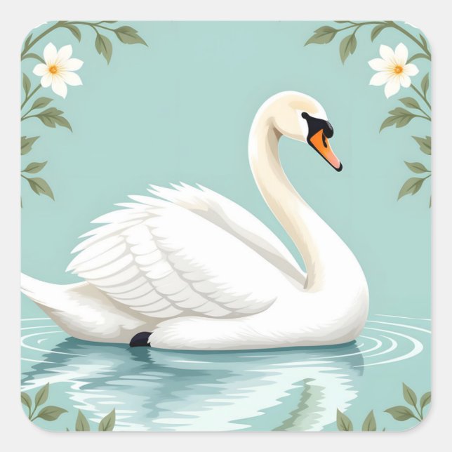 Sticker Carré Elegant white swan floral blue (Devant)