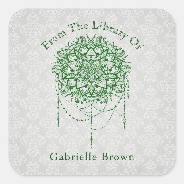 Sticker Carré Élégant Zen Zen Mandala Damask Bookplate (Devant)