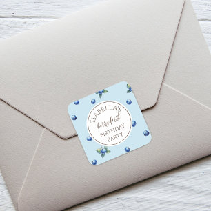 Sticker Carré Elégante aquarelle Bleu Berry Premier anniversaire