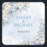 Sticker Carré Elégante aquarelle claire Fleurs bleues et blanche<br><div class="desc">Faites ressortir vos invitations de mariage et les décorations avec notre élégant autocollant carré de fleurs de mariage bleu clair et blanc aquarelle. Ce design époustouflant est parfait pour ajouter une touche de sophistication et de charme à tout thème mariage. Que vous soyez en quête d'une esthétique classique, romantique ou...</div>
