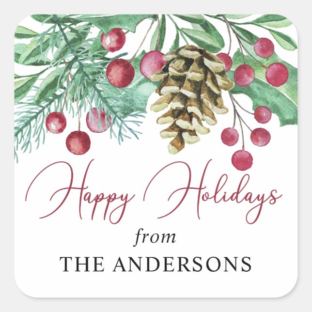 Sticker Carré Elégante aquarelle Joyeuses vacances (Devant)