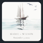 Sticker Carré Elégante aquarelle Nautique voile Mariage<br><div class="desc">Pour toute autre personnalisation ou tout autre élément correspondant,  n'hésitez pas à me contacter à l'adresse yellowfebstudio@gmail.com</div>