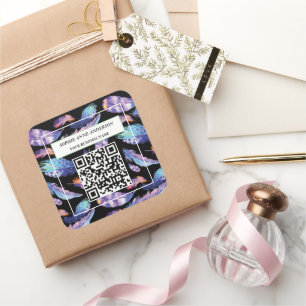 Sticker Carré Elégante aquarelle plumes votre logo Slogan