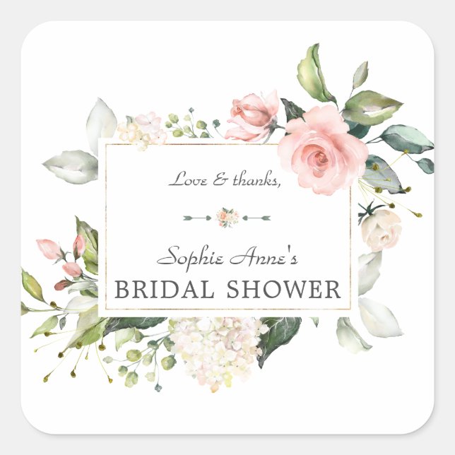 Sticker Carré Elégante aquarelle rose Blush Fête des mariées flo (Devant)