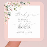 Sticker Carré Elégante Aquarelle rose Merci de douche Floral<br><div class="desc">Une jolie douche nuptiale merci sticker en florale rose vif,  avec délicate calligraphie en écriture manuscrite. Copyright Invitations élégants,  tous droits réservés.</div>