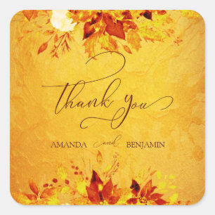 Sticker Carré Elégante aquarelle rouge et or Poinsettia Mariage