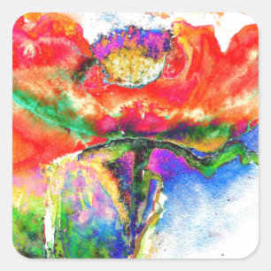 Sticker Carré Elégante aquarelle rouge florale
