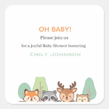 Élégante Baby Shower Animaux de la Forêt de Bois