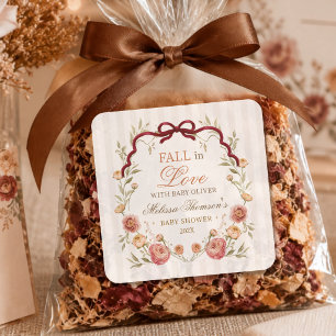 Sticker Carré Élégante Baby Shower Florale d'Automne Tombez Amou