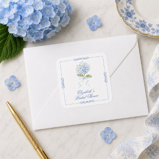 Sticker Carré Élégante Baby Shower Hydrangea Bleue