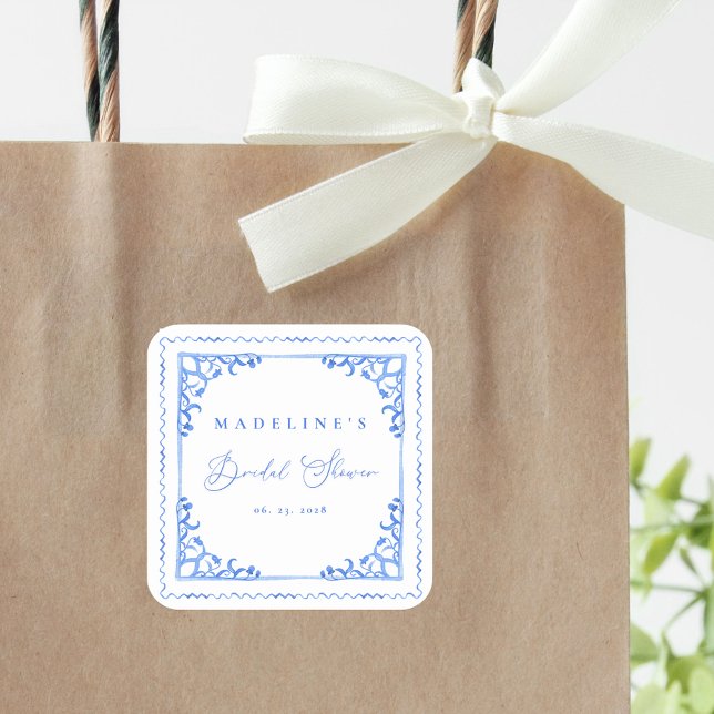 Sticker Carré Élégante Carrelage Bleu Blanc Lavage de Bride (Créateur téléchargé)