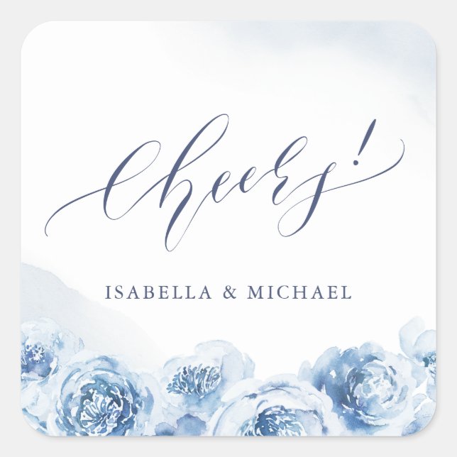 Sticker Carré Elégante chevelure script bleu aquarelle floral fa (Devant)