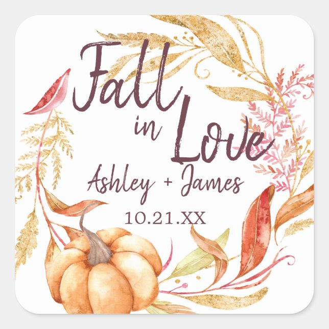 Sticker Carré Élégante chute en amour Automne Mariage Monogramme
