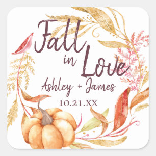 Sticker Carré Élégante chute en amour Automne Mariage Monogramme