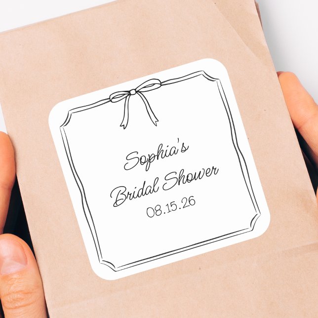 Sticker Carré Elégante Coquette Main Draw Bow mignonne Fête des  (Créateur téléchargé)