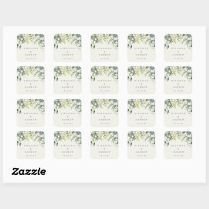 Sticker Carré Elégante crème Snowberry+Eucalyptus Mariage