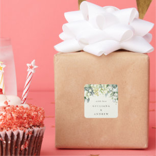 Sticker Carré Elégante crème Snowberry+Eucalyptus Mariage