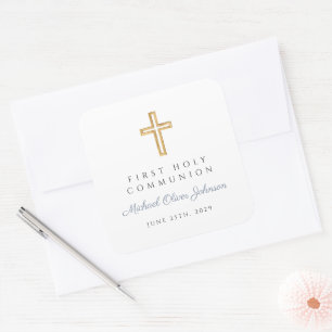 Sticker Carré Elégante Croix Bleue Dusty Boy First Communion