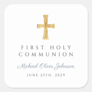 Sticker Carré Elégante Croix Bleue Dusty Boy First Communion