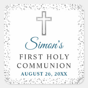 Sticker Carré Elégante Croix de Parties scintillant d'argent Pre