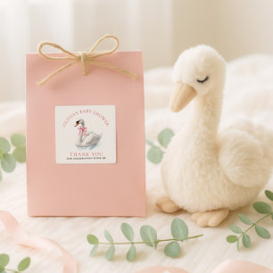 Sticker Carré Élégante cygne remerciement Baby Shower 