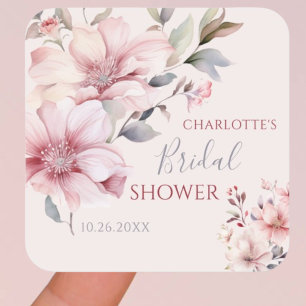 Sticker Carré Élégante douche de mariée florale rose pâle à l'aq