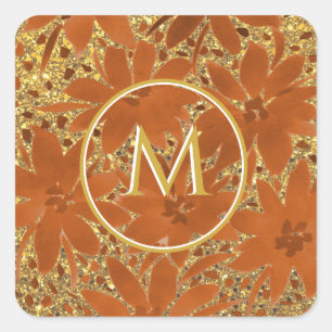 Sticker Carré Élégante étincelle d'or monogramme