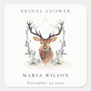 Sticker Carré Élégante Fête des mariées de cerf crest floral mou