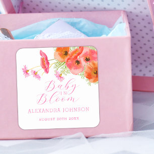 Sticker Carré Élégante Fille Fleur Baby Shower