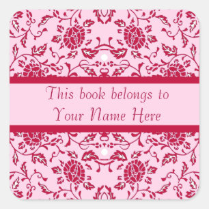 Sticker Carré Elégante Fleur rose et rouge Damas