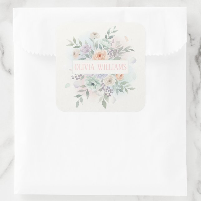 Sticker Carré Élégante Florale Aquarelle  (Sac)
